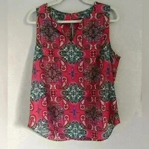 Verse Top Womens Size Large Jory Split Neck Sleeveless Blouse Pink Paisley